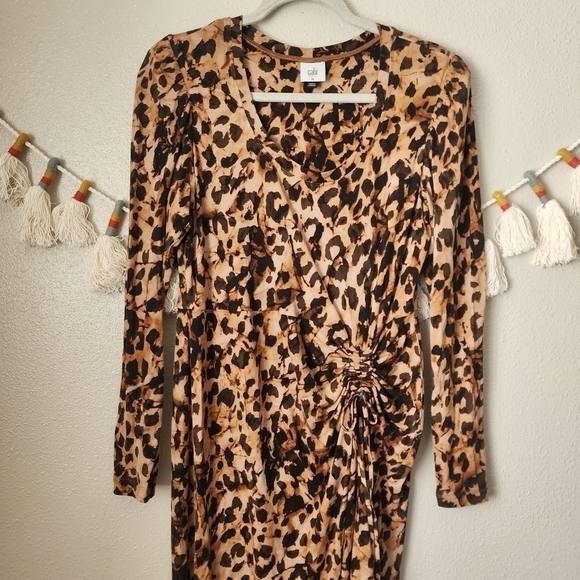 Cabi Selma Cheetah Bodice Drawstring Knit Midi Dress Office Preppy Careerwear M - Picture 7 of 12